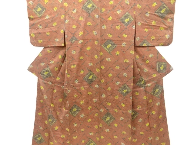 JAPANESE KIMONO / VINTAGE KOMON KIMONO / SILK / DIAGONAL GRID